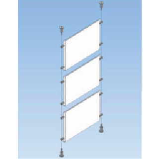 Kit expositor 3 A4 horizontal de plexiglás suspendido por cable