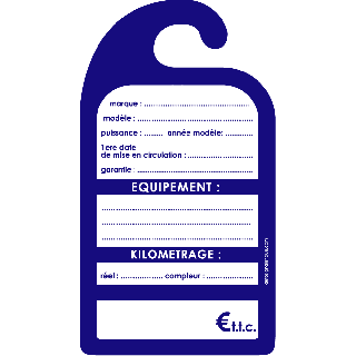 cartel de precio de espejo retrovisor de cartón azul