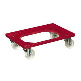 Carro de basura rojo con ruedas de plástico.