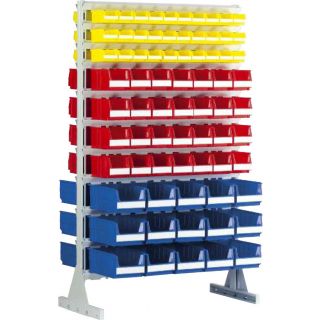 Estantería con 60 contenedores de 1 litro, 56 contenedores de 3 litros y 30 contenedores de 7 litros Systembox en 2 lados