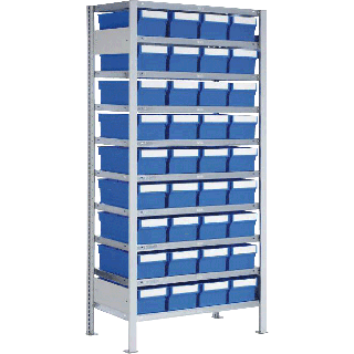 Estantería LB GR 4/36 con 36 contenedores LB 400 B en 10 estantes