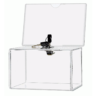 Urne à pourboire avec porte affiche et serrure de face